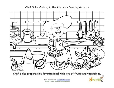 Cooking with Kids Chef Solus Chopping Vegetables Coloring Page