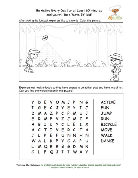 Be Active Every Day Puzzle and Coloring Sheet