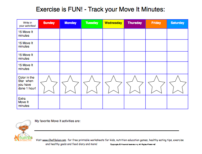 healthy kids pictures chart be physically active 60 minutes a day
